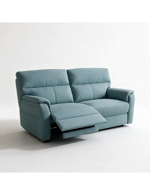 Divano Relax 3 Posti Alice con 2 Recliner Elettrici in Tessuto Idrorepellente Azzurro