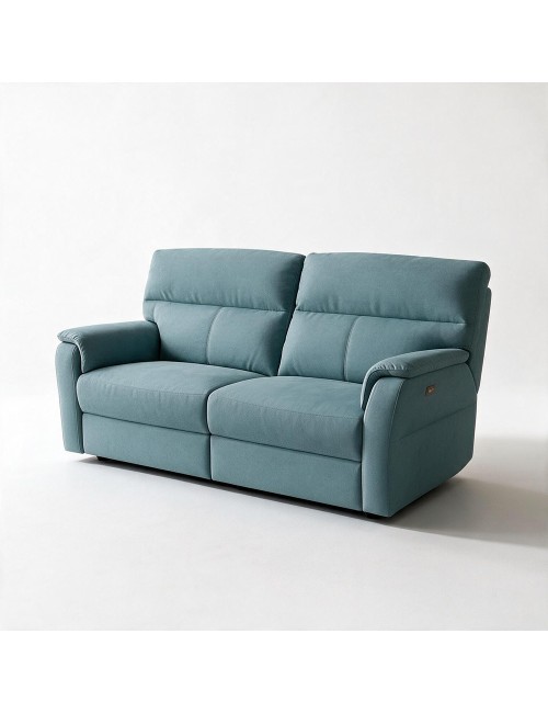 Divano Relax 3 Posti Alice con 2 Recliner Elettrici in Tessuto Idrorepellente Azzurro