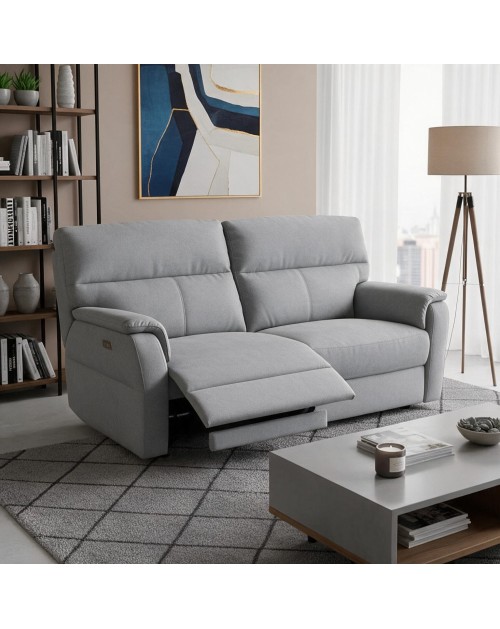 Divano Relax 3 Posti Alice con 2 Recliner Elettrici in Tessuto Idrorepellente Grigio