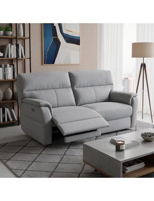 Divano Relax 3 Posti Alice con 2 Recliner Elettrici in Tessuto Idrorepellente Grigio