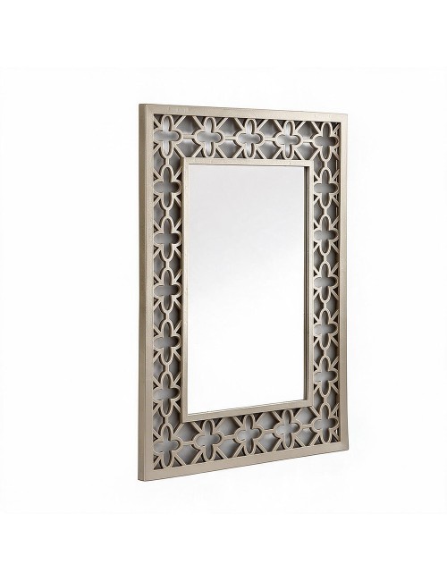 Specchio Decorativo Rettangolare MRHW8903 da Parete 48x67 cm Champagne con Cornice Traforata a Quadrifoglio