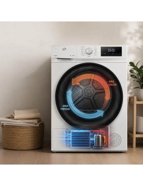 Asciugatrice Daya DHTD9PD 9 kg pompa di calore con rotazione bidirezionale e sensore umidità bianco classe D