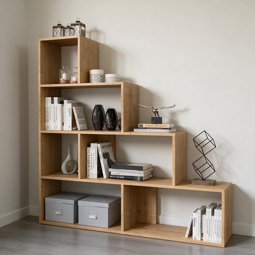 Libreria a scala Alis 145x145 cm. colore rovere