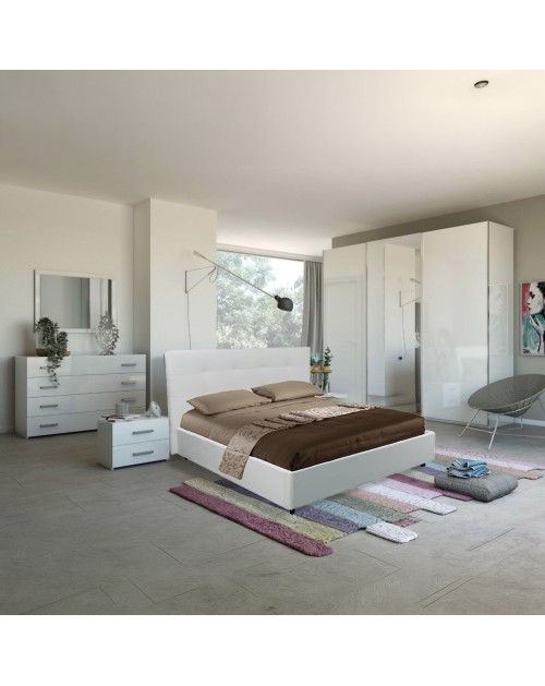 Camera da letto bianco laccato Amara con armadio 3 ante scorrevoli