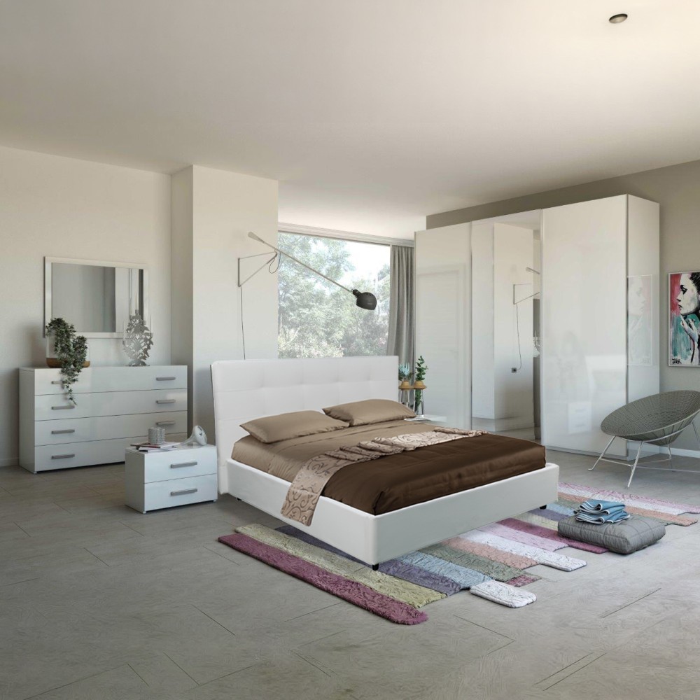Camera da letto bianco laccato Amara con armadio 3 ante scorrevoli
