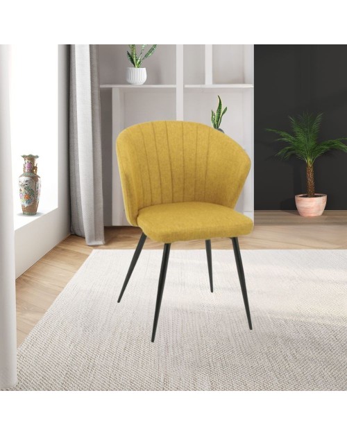 Set 2 sedie tessuto giallo e piedi in metallo nero Krid