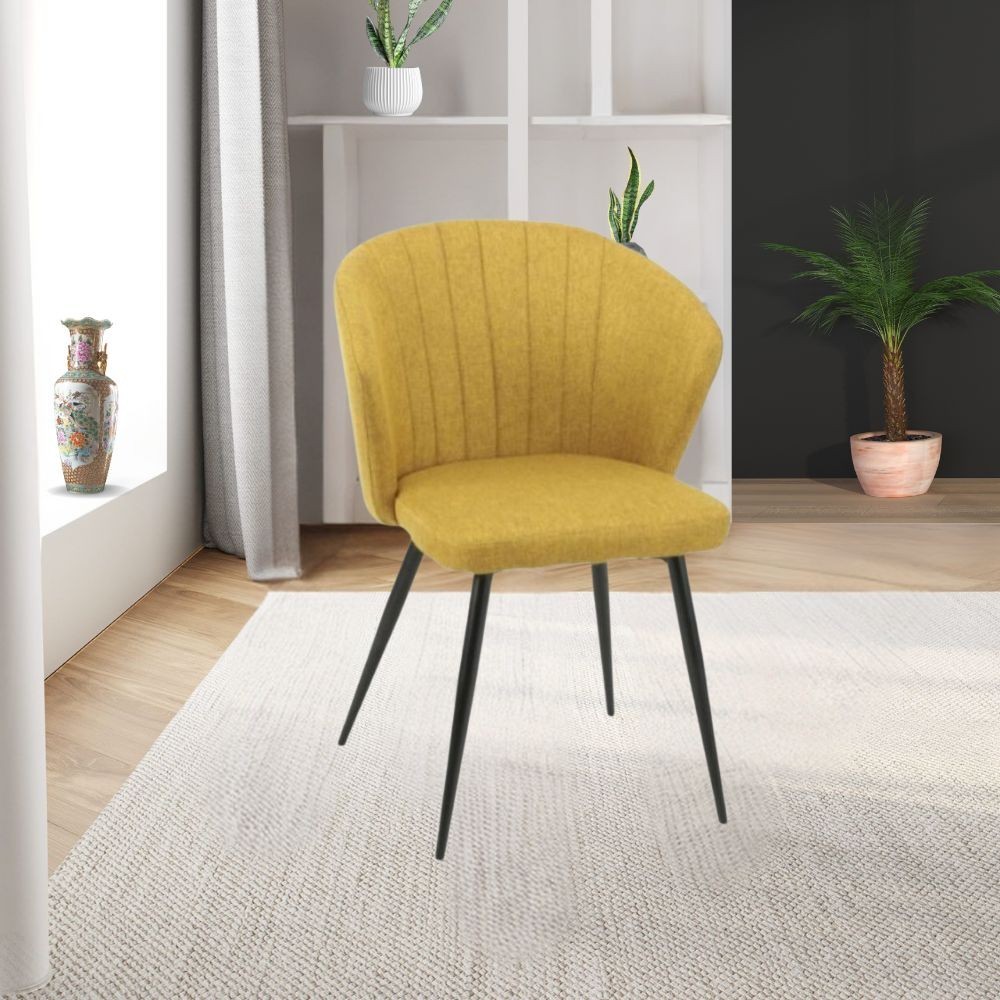 Set 2 sedie tessuto giallo e piedi in metallo nero Krid