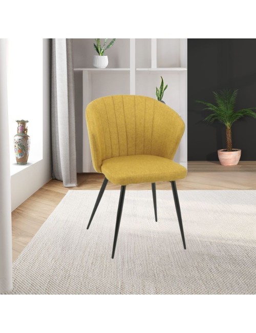 Sedia Elegante Tessuto Giallo e Piedi in Metallo Nero Krid Prezzo