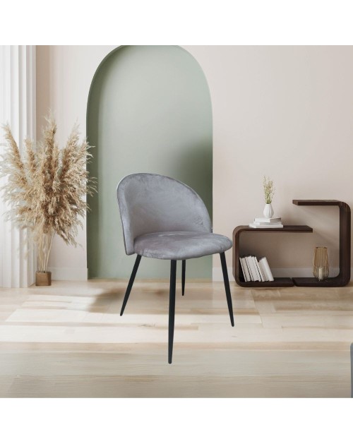 Set 4 Sedia velluto grigio e gambe in metallo nero Despina