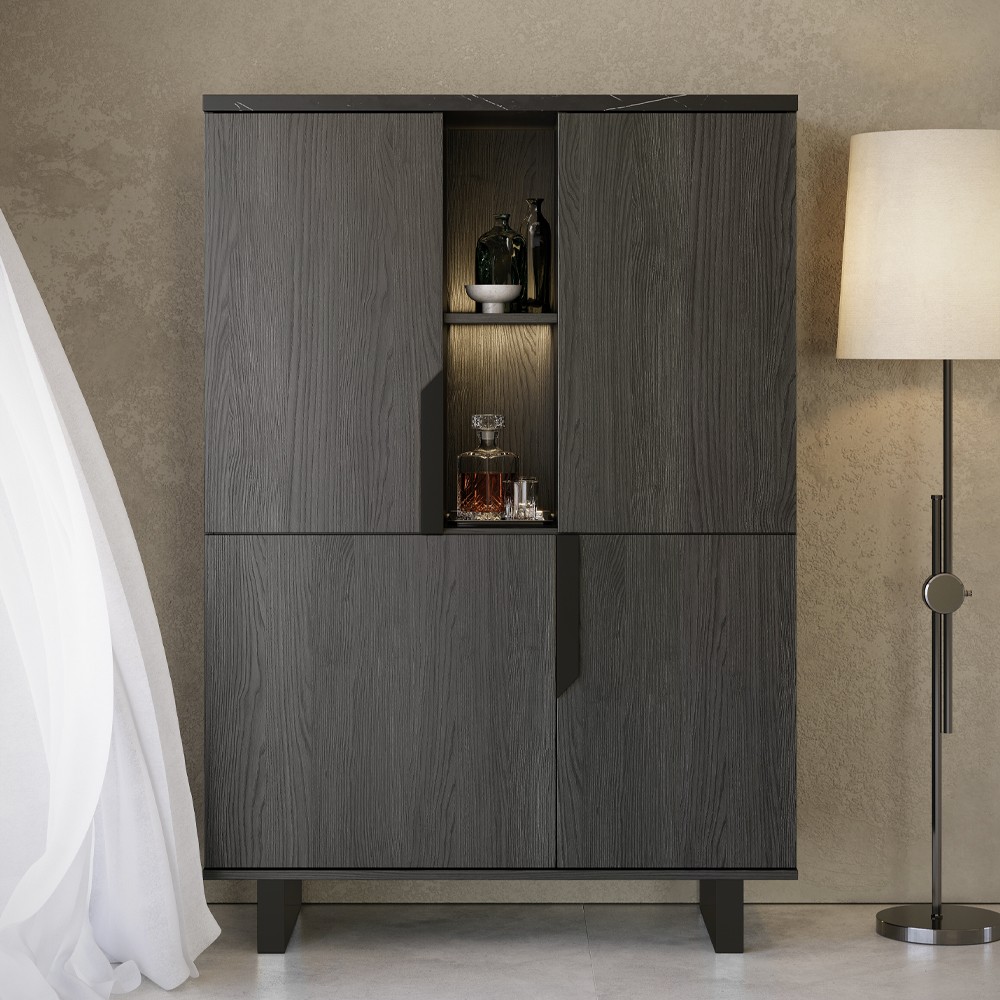 Vetrina credenza 2 ante palissandro nero Zaira 110x49x159h