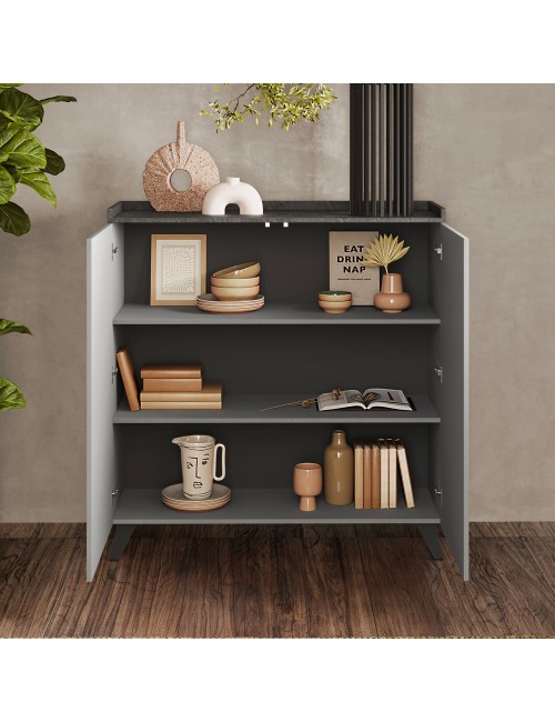Madia Alta 2 Ante Polan 121x42x126h Colore Ardesia Piombo