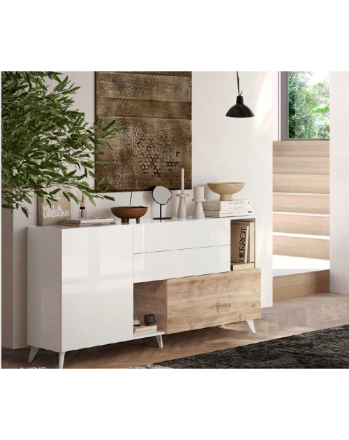 Madia Marion 240x42x94h colore bianco lucido e mercure