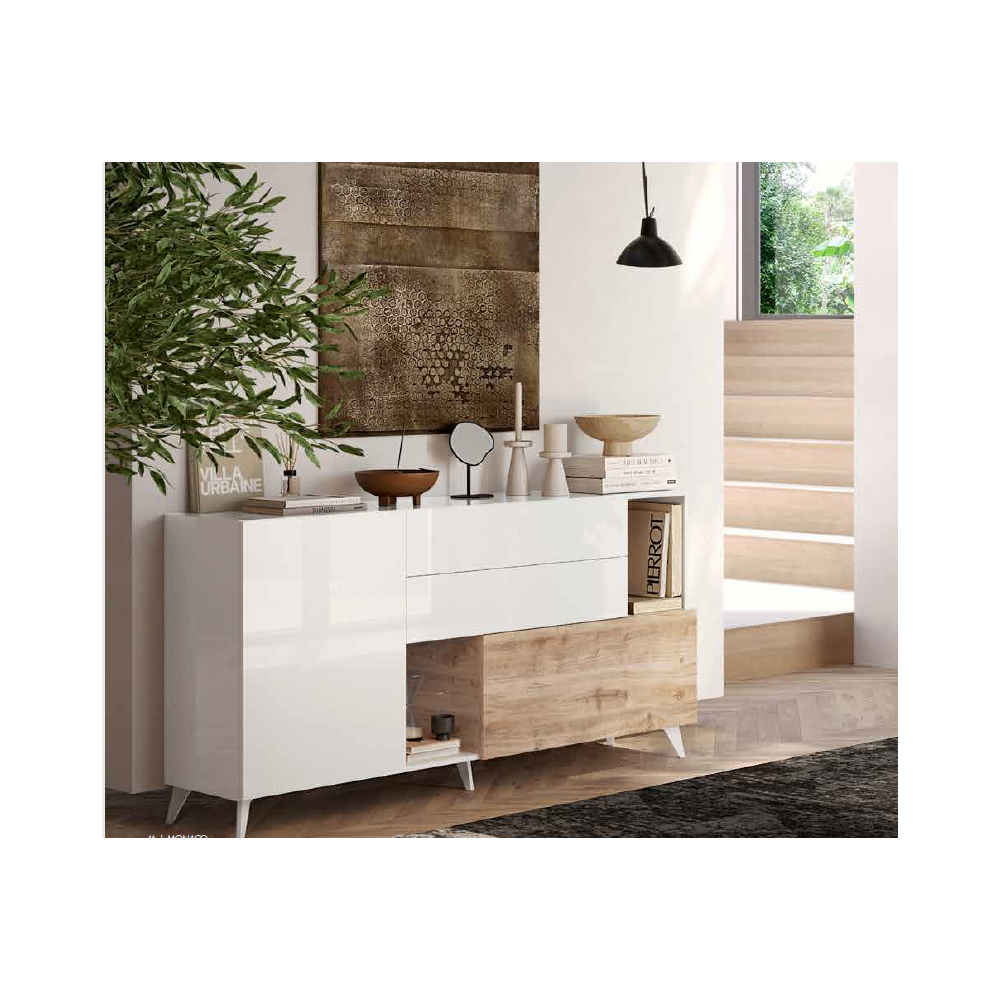 Madia Marion 240x42x94h colore bianco lucido e mercure