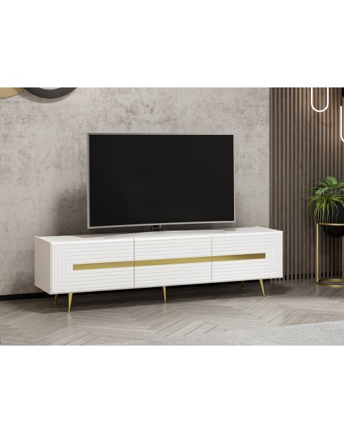 Mobile porta Tv 3 ante Jose 180x42x50h bianco particolari oro