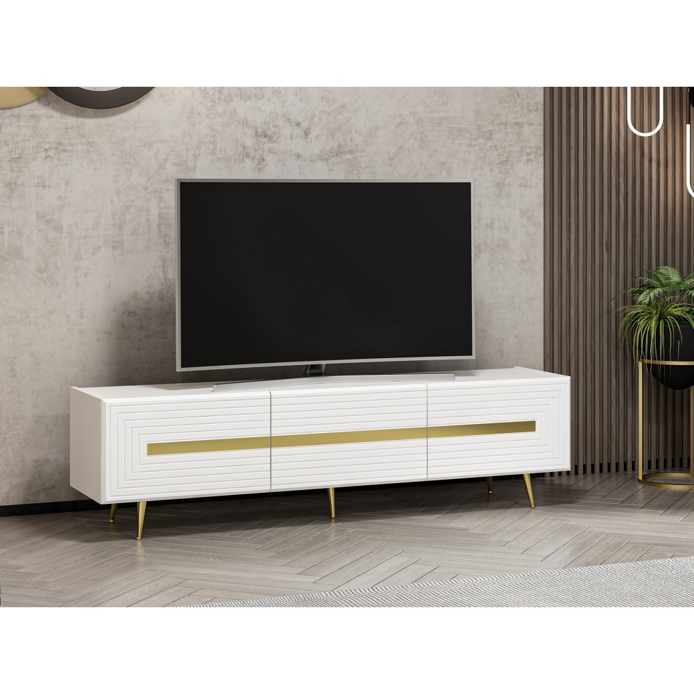Mobile porta Tv 3 ante Jose 180x42x50h bianco particolari oro