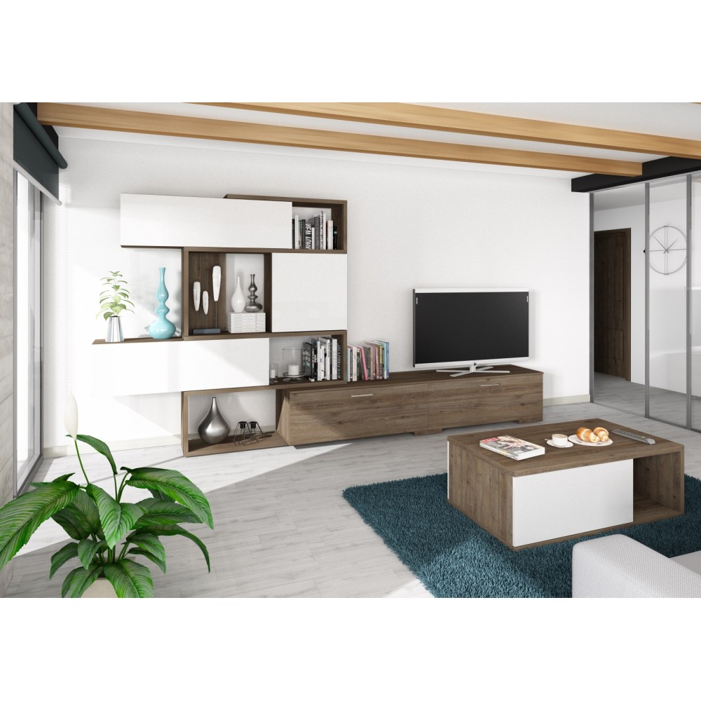 Parete attrezzata lineare o angolare reversibile 8025 colore noce e bianco