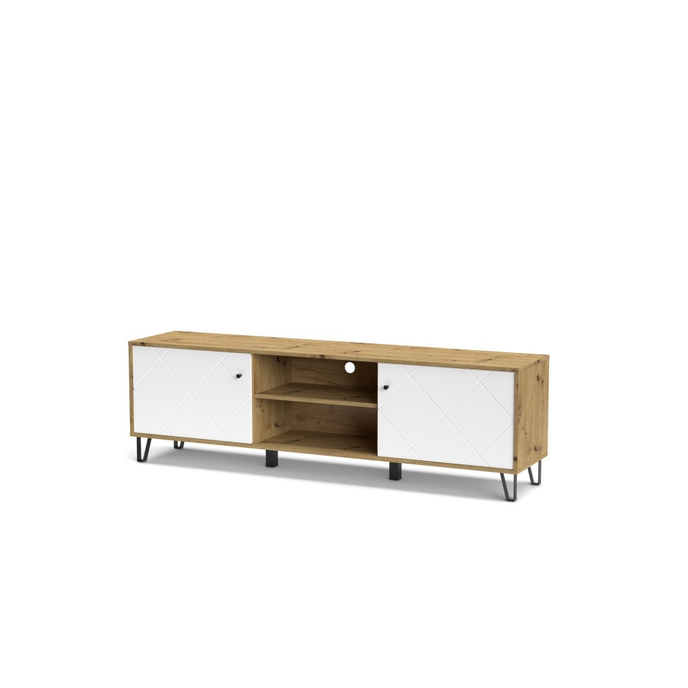 Mobile porta Tv 2 ante e vano a giorno Bollo2 183,4x40x55,5H colore rovere bianco