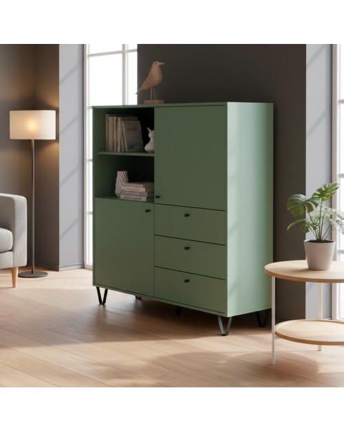 Credenza con ante cassetti e vano a giorno verde ALDO6 123,6x40x135H