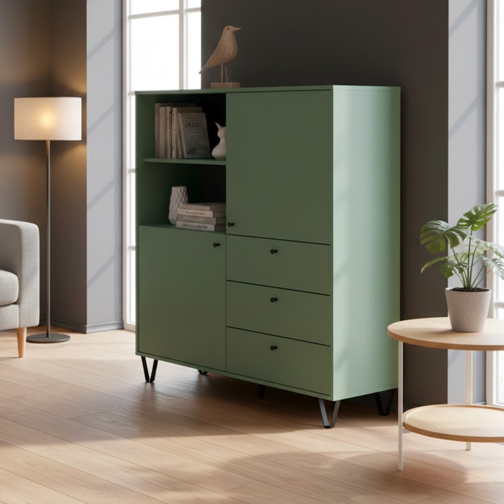 Credenza con ante cassetti e vano a giorno verde ALDO6 123,6x40x135H