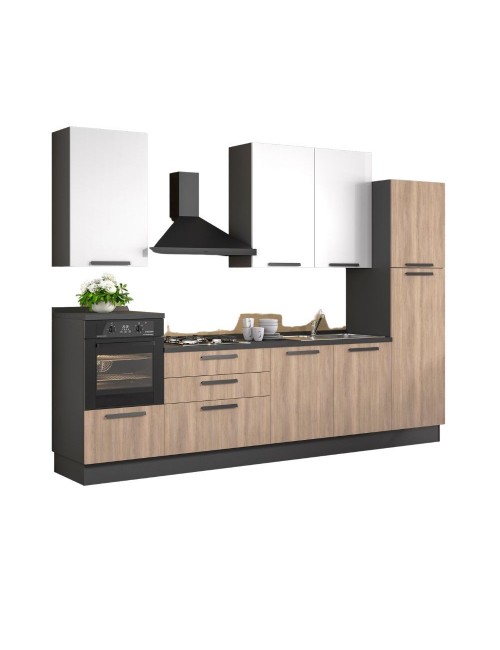 Cucina lineare moderna elettrodomestici inclusi Sinki 330 rovere gordon e bianco