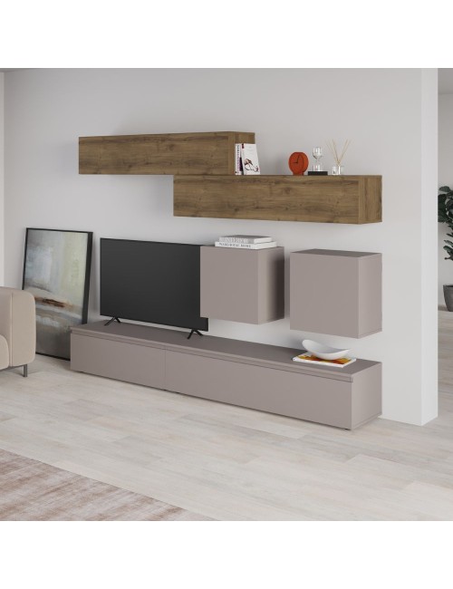 Parete attrezzata tortora e noce Licia 250x40x186H