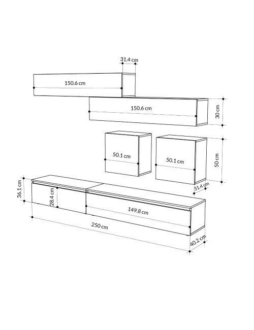 Parete attrezzata tortora e noce Licia 250x40x186H
