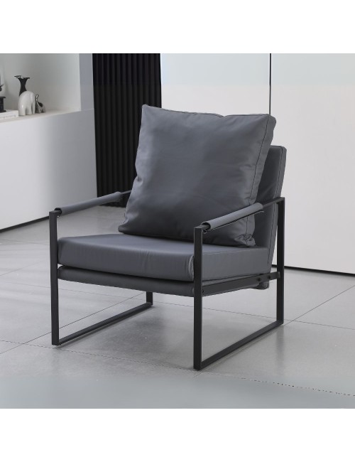Poltrona ecopelle grigio scuro e struttura in metallo nero Gimmy