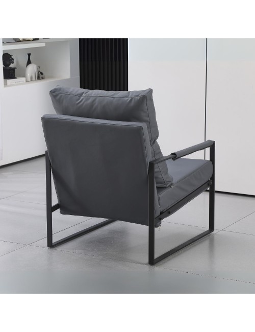 Poltrona ecopelle grigio scuro e struttura in metallo nero Gimmy