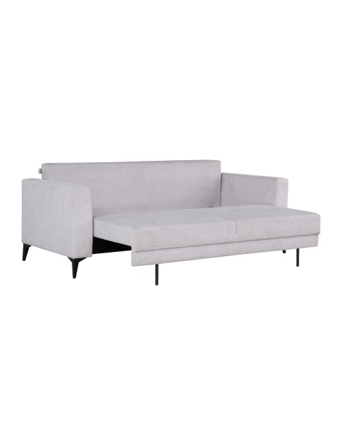 Divano con carrello estraibile e schienale ribaltabile Derry 3 posti tessuto grigio chiaro 217x85x88H