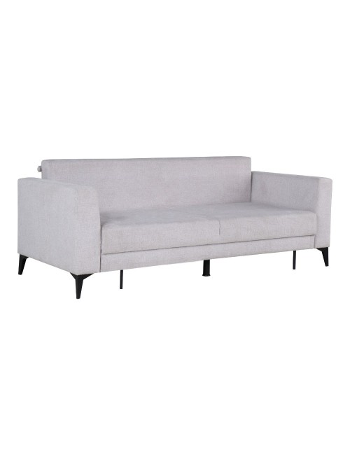 Divano con carrello estraibile e schienale ribaltabile Derry 3 posti tessuto grigio chiaro 217x85x88H
