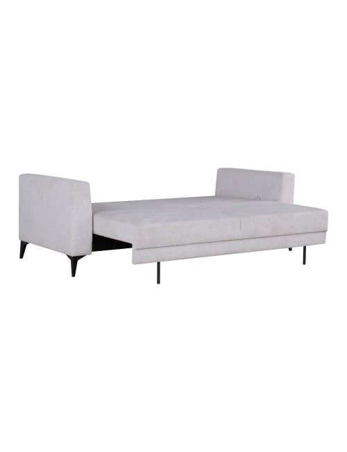 Divano con carrello estraibile e schienale ribaltabile Derry 3 posti tessuto grigio chiaro 217x85x88H