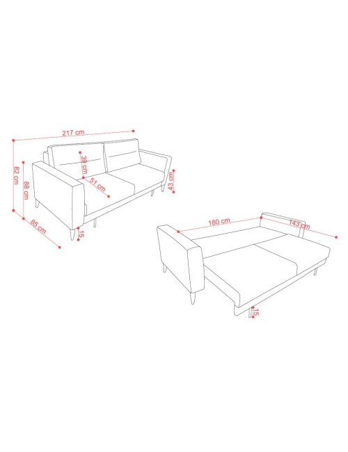 Divano con carrello estraibile e schienale ribaltabile Derry 3 posti tessuto grigio chiaro 217x85x88H