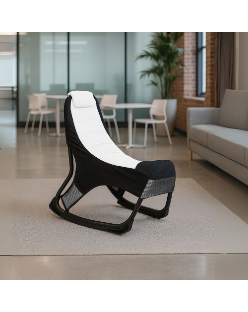 Sedia gaming Rocky in tessuto bicolore con base curva – Nero e bianco