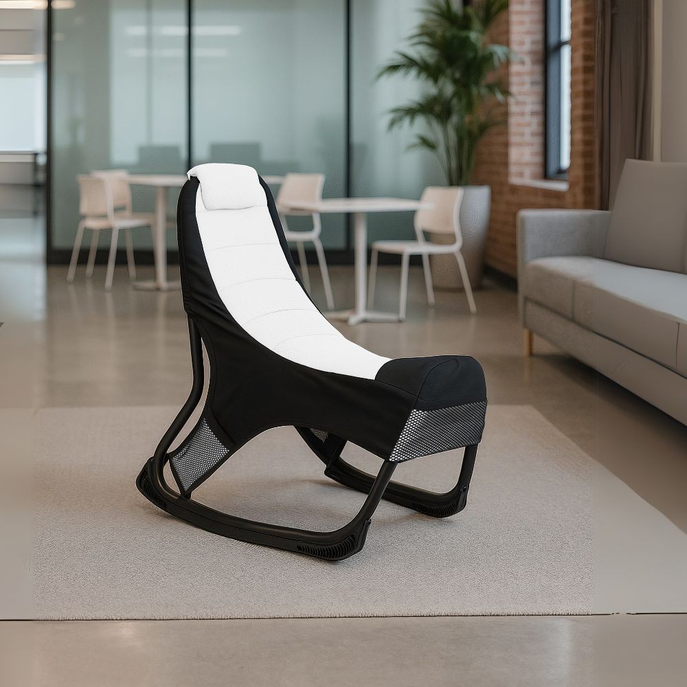 Sedia gaming Rocky in tessuto bicolore con base curva – Nero e bianco