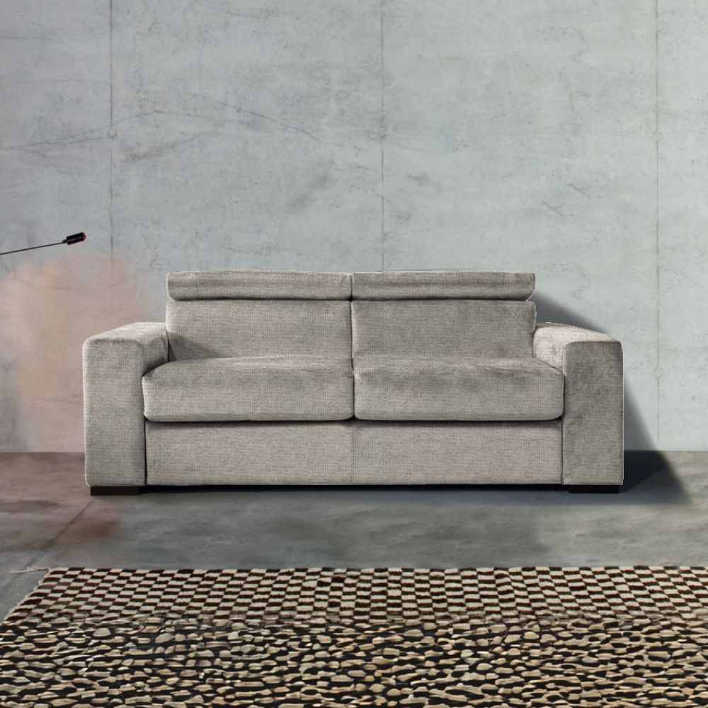 Divano letto 3 posti Era in tessuto tortora con materasso memory 210x100x110H