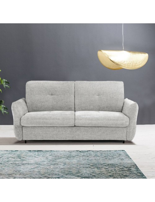 Divano letto 3 posti Marea tessuto grigio chiaro 205x100x102H materasso 20 cm.