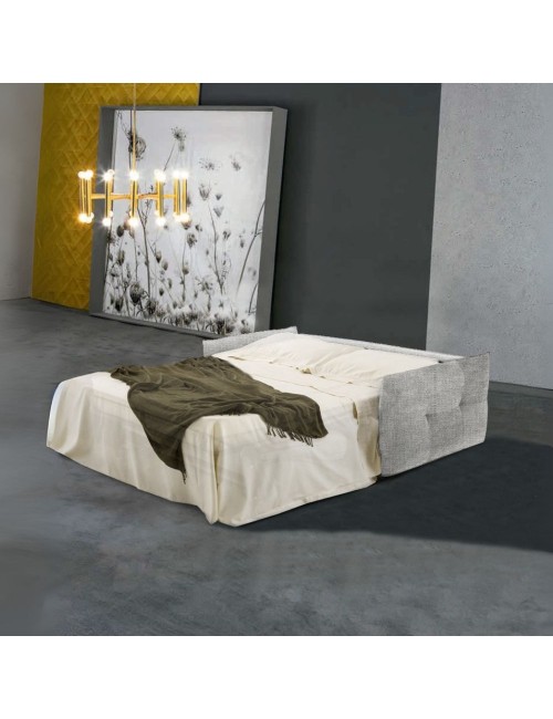 Divano letto 3 posti Marea tessuto grigio chiaro 205x100x102H materasso 20 cm.