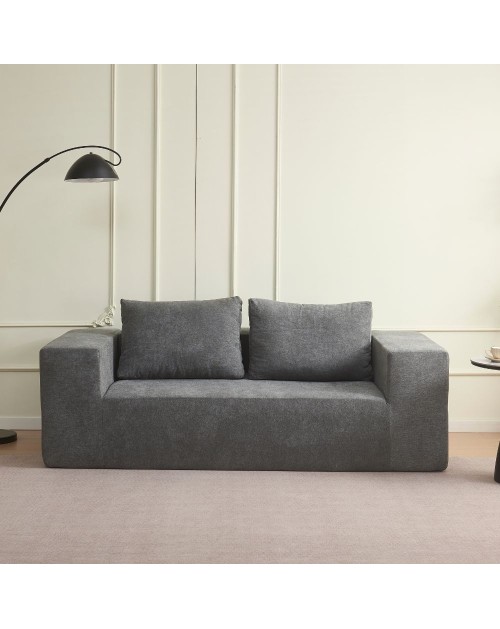 Divano sottovuoto 3 posti Kelly in tessuto grigio chiaro con imbottitura in schiuma 200x100x76H