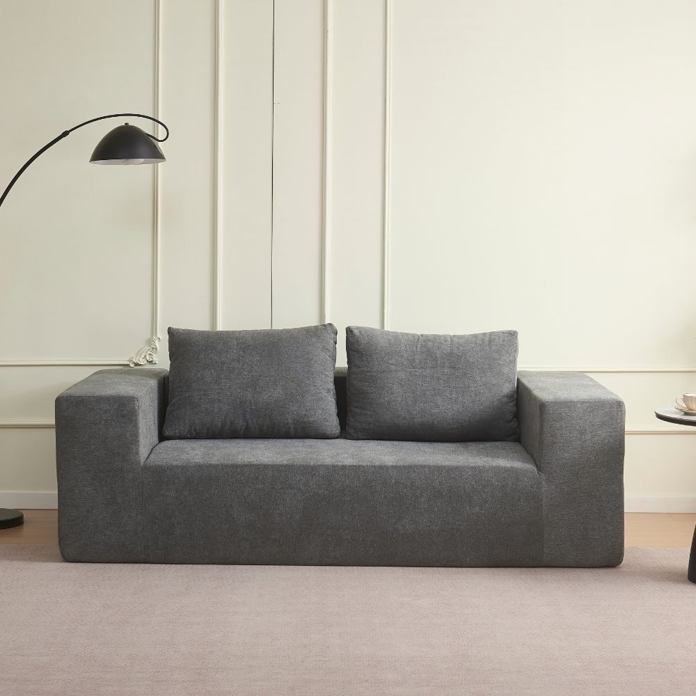 Divano sottovuoto 3 posti Kelly in tessuto grigio chiaro con imbottitura in schiuma 200x100x76H
