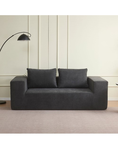 Divano sottovuoto 3 posti Kelly in tessuto grigio scuro con imbottitura in schiuma 200x100x76H