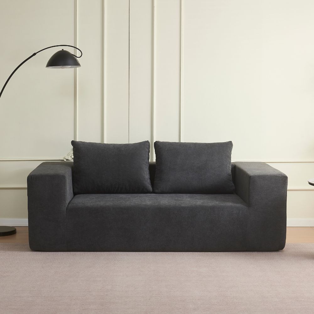 Divano sottovuoto 3 posti Kelly in tessuto grigio scuro con imbottitura in schiuma 200x100x76H