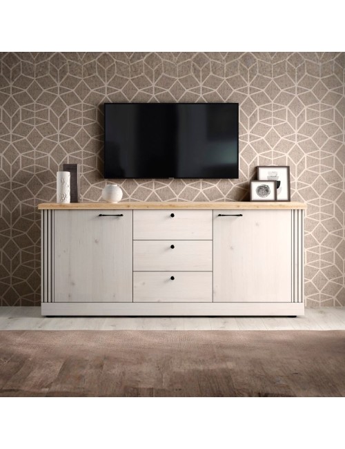 Madia shabby Winchester 2 ante e 3 cassetti colore bianco meringa e rovere Cadiz 211x44x88H