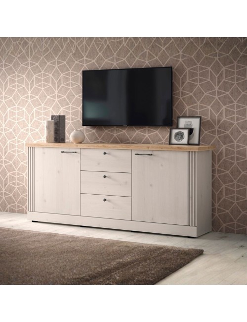 Madia shabby Winchester 2 ante e 3 cassetti colore bianco meringa e rovere Cadiz 211x44x88H