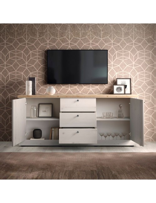 Madia shabby Winchester 2 ante e 3 cassetti colore bianco meringa e rovere Cadiz 211x44x88H