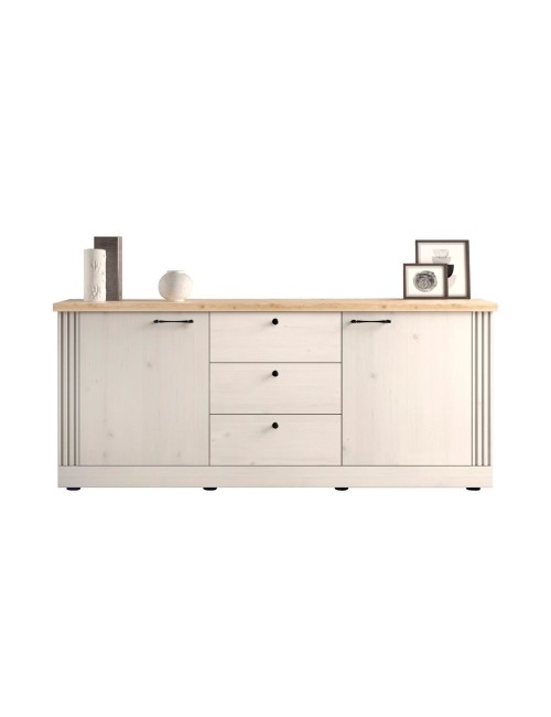 Madia shabby Winchester 2 ante e 3 cassetti colore bianco meringa e rovere Cadiz 211x44x88H