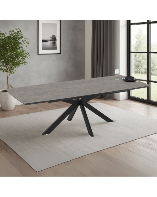 Tavolo allungabile Verano piano cemento e base nera 180/240x100x76H
