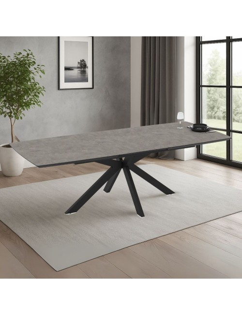 Tavolo allungabile Verano piano cemento e base nera 180/240x100x76H