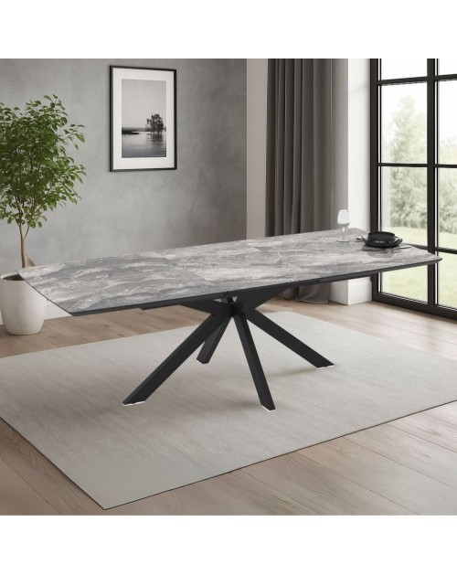Tavolo allungabile Verano piano effetto marmo arabesque nero e base nera 180/240x100x76H