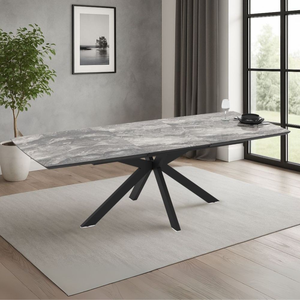 Tavolo allungabile Verano piano effetto marmo arabesque nero e base nera 180/240x100x76H