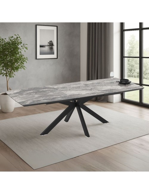 Tavolo allungabile Verano piano effetto marmo arabesque nero e base nera 180/240x100x76H